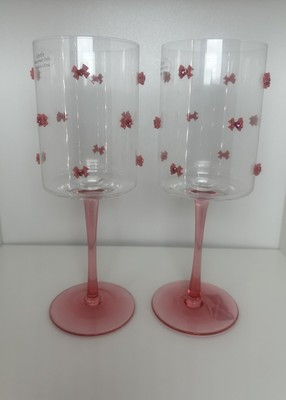 Pink Bow Wine Glasses Coquette Champagne Red Gem Hearts Stem Viral Set of 2 | eBay US