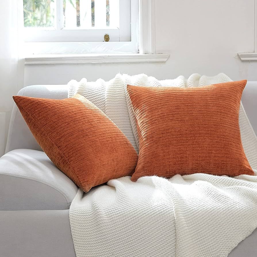 WLNUI Fall Pillow Covers 18x18 Inch Set of 2 Fall Rust Decorative Accent Pillow Case Square Cushi... | Amazon (US)