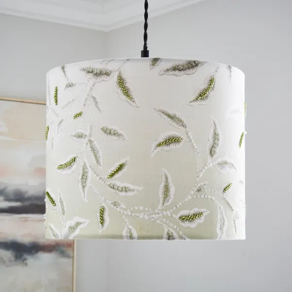 Green Leaf Embroidered Lamp Shade | Dunelm