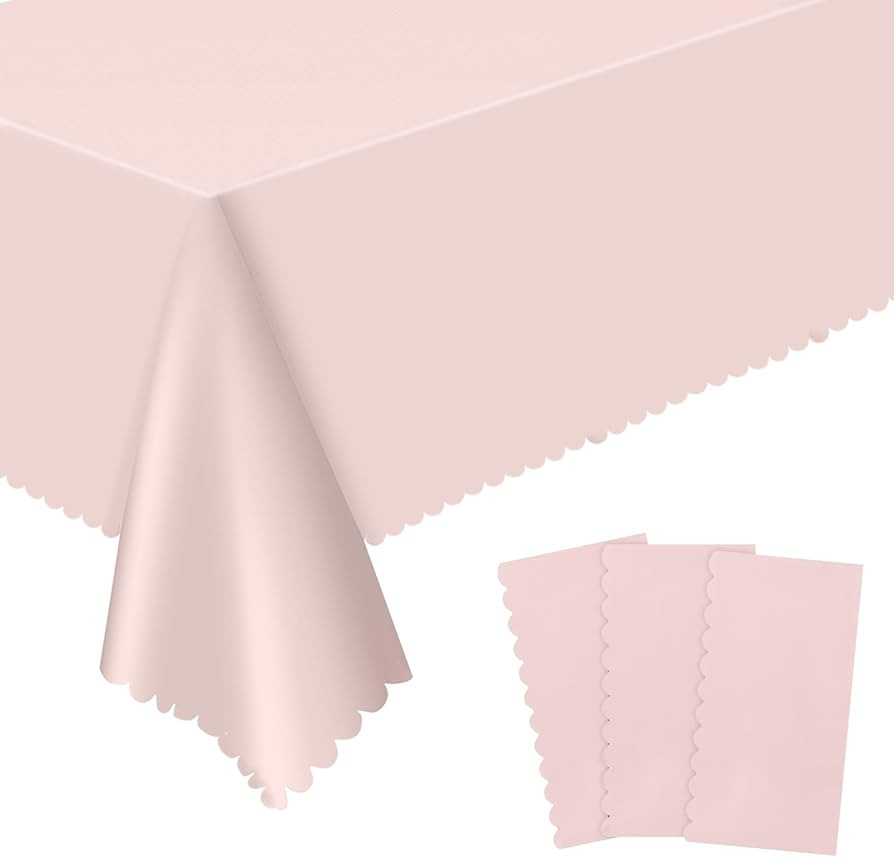 3 Pack Plastic Light Pink Tablecloths, 54 X 108Inch Disposable Spring Tablecloth Scalloped Mother... | Amazon (US)