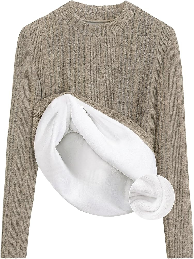 ZESICA Women's Fleece Sherpa Lined Tops Long Sleeve Mock Neck Knit Thermal Basic Shirts 2026 Fall... | Amazon (US)