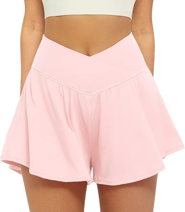 FireSwan Crossover Athletic Shorts for Women 2 in 1 Flowy Running Shorts with Pockets Spandex But... | Amazon (US)