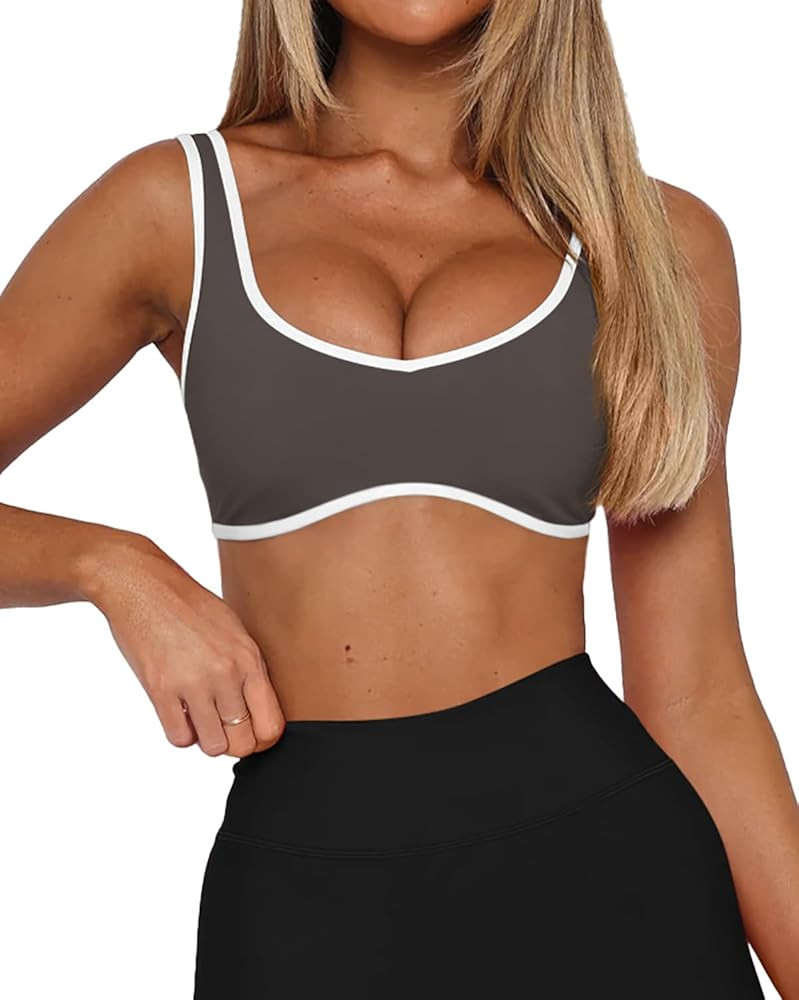 LASLULU Sexy Sports Bras for Women V Neck Sleeveless Padded Bra Workout Yoga Crop Top | Amazon (US)