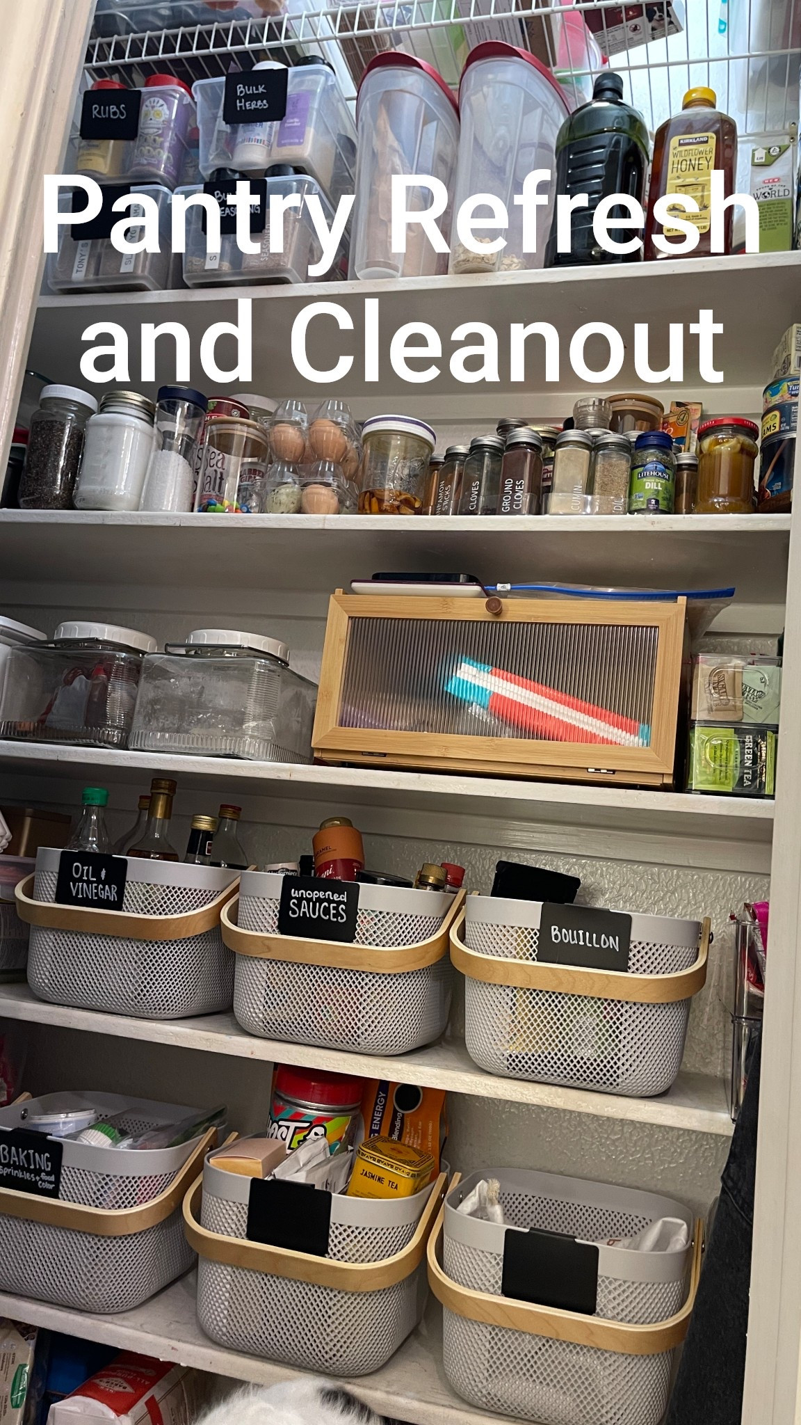 Kitchen Pantry Organization and dry food storage // I don’t know about you, but when I clean out the pantry I pull EVERYTHING out and only put back what’s not expired and that it goes in the correct storage bin. Here’s what I’ve used  in our family’s kitchen pantry. 

-mesh storage baskets, square
- bread box
-mason jar lids
- lazy Susan 
-spice jar organizer rack 
- refillable spice jars with clear labels
- pantry storage containers 
- clip on labels


#LTKHome #LTKSpringSale #LTKFamily