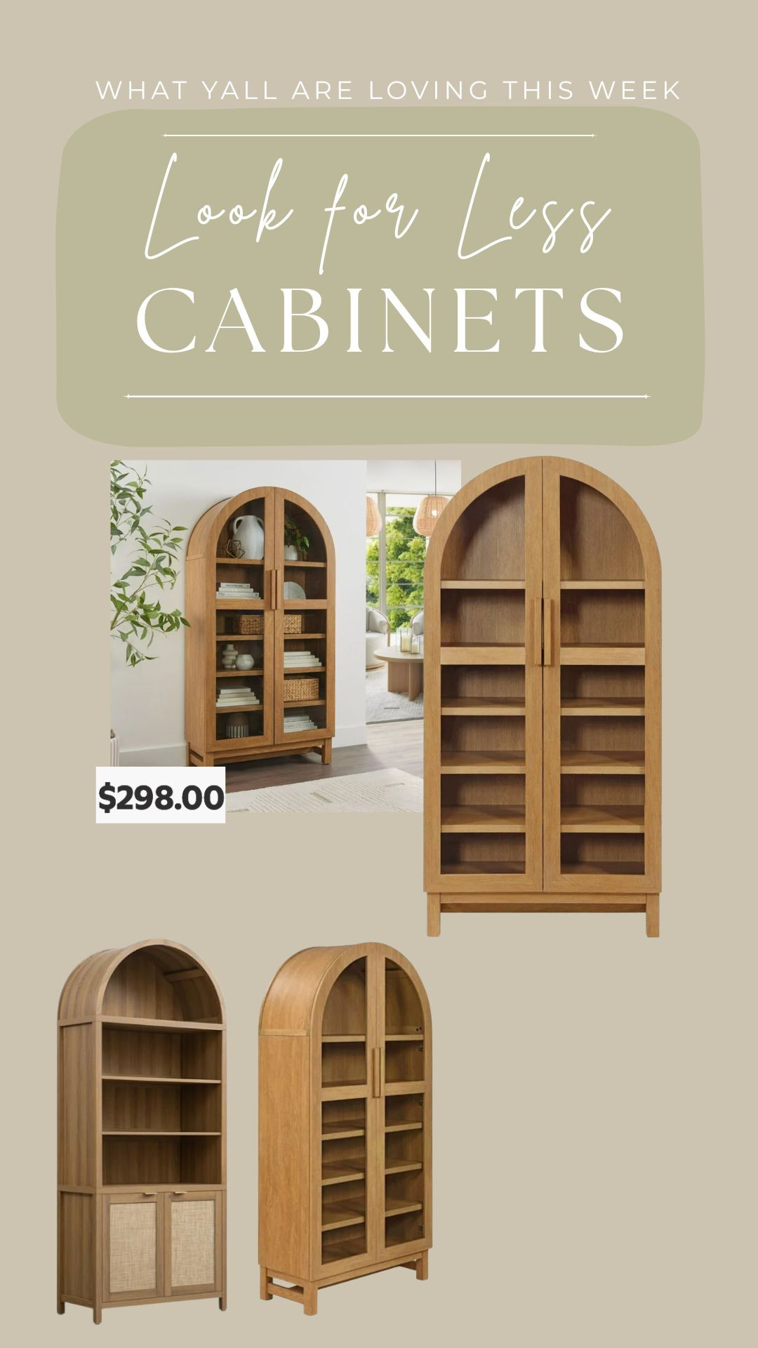  Obsessed with these look-for-less tall cabinet finds that make styling so easy. The taller silhouette is perfect for displaying decor, books, or baskets while still giving you extra storage. Such a great piece for a bedroom or living room that instantly adds height and makes the whole space feel more styled and pulled together.

• 
• 
cabinet finds, look for less, tall cabinet, living room decor, bedroom storage, display cabinet, neutral furniture, affordable home, elevated style

 

#LTKHome #LTKOver40 #LTKSaleAlert