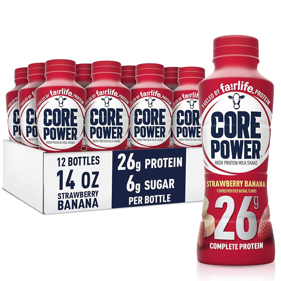 Core Power Protein Shake, Strawberry Banana, 26g Bottle, 14oz, 12 Pack | Amazon (US)