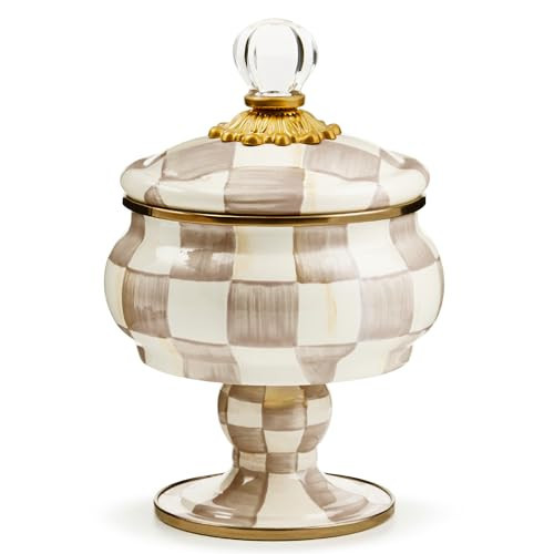 MACKENZIE-CHILDS Enamel Curiosity Pot, Decorative Container for Home Decor, Brown-and-White Mocha Check | Amazon (US)