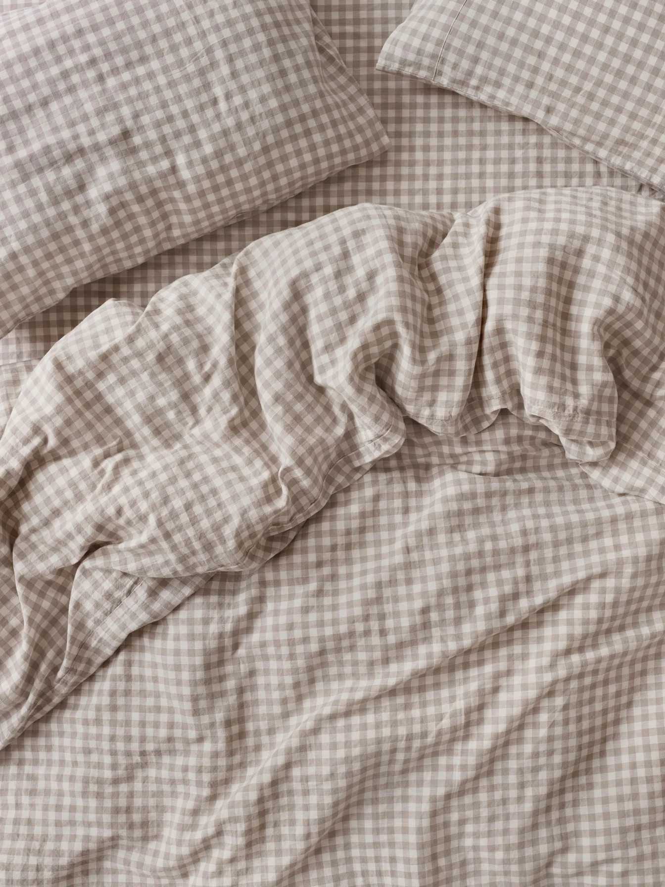 Mushroom Gingham 100% Linen Duvet Cover | Piglet