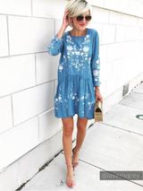 'Marleen' Embroidered Light Blue Chambray Dress | Goodnight Macaroon