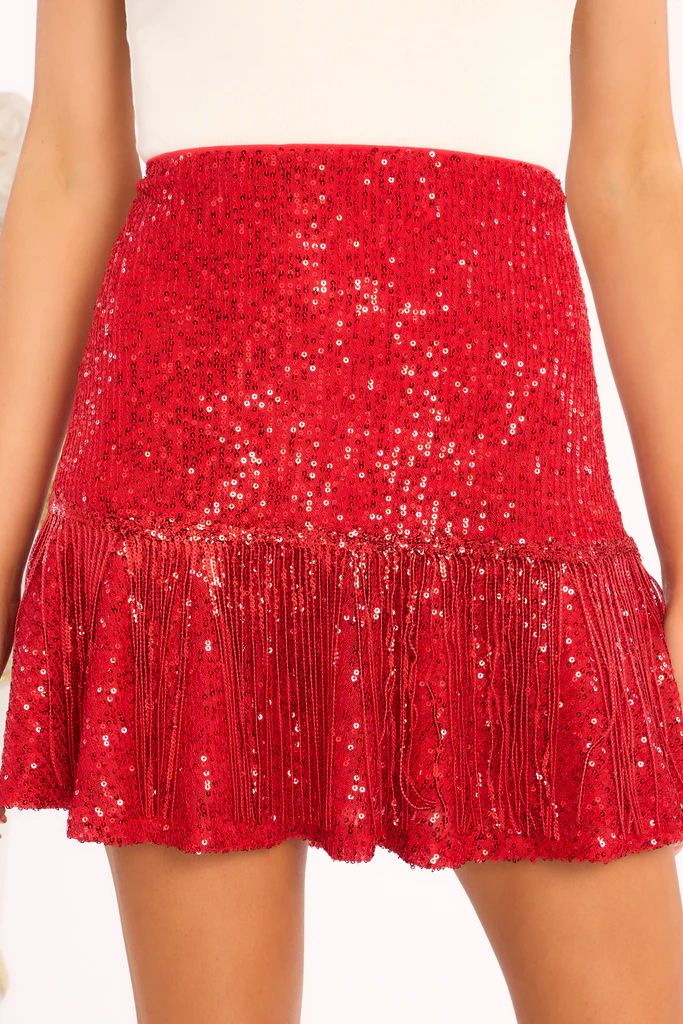 Frozen Enchantment Red Sequin Skirt | Red Dress 