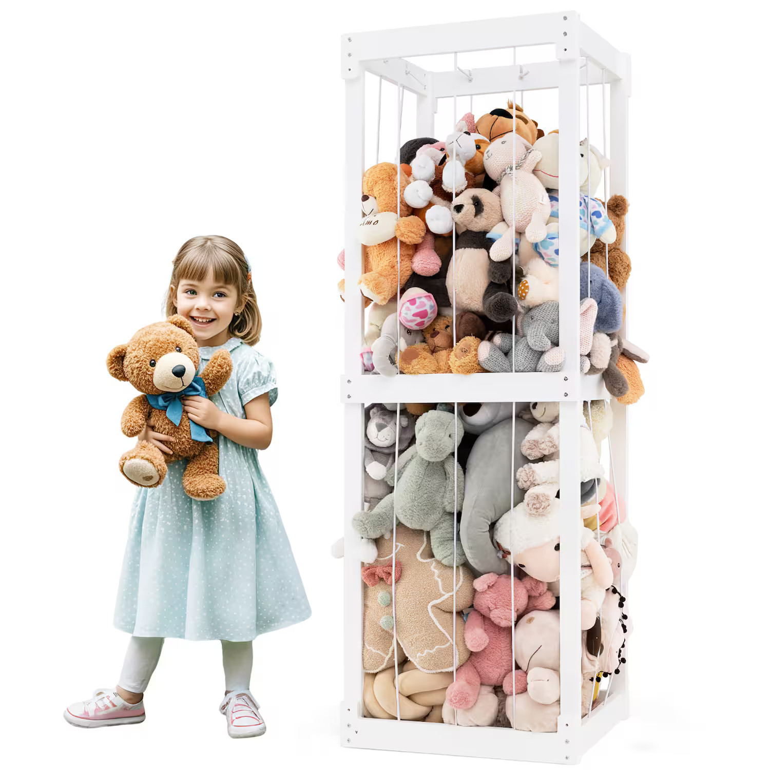 Gymax - 300L Large Stuffed Animal Storage Space-saving Toy Storage Organizer w/Open Top - White | Best Buy U.S.