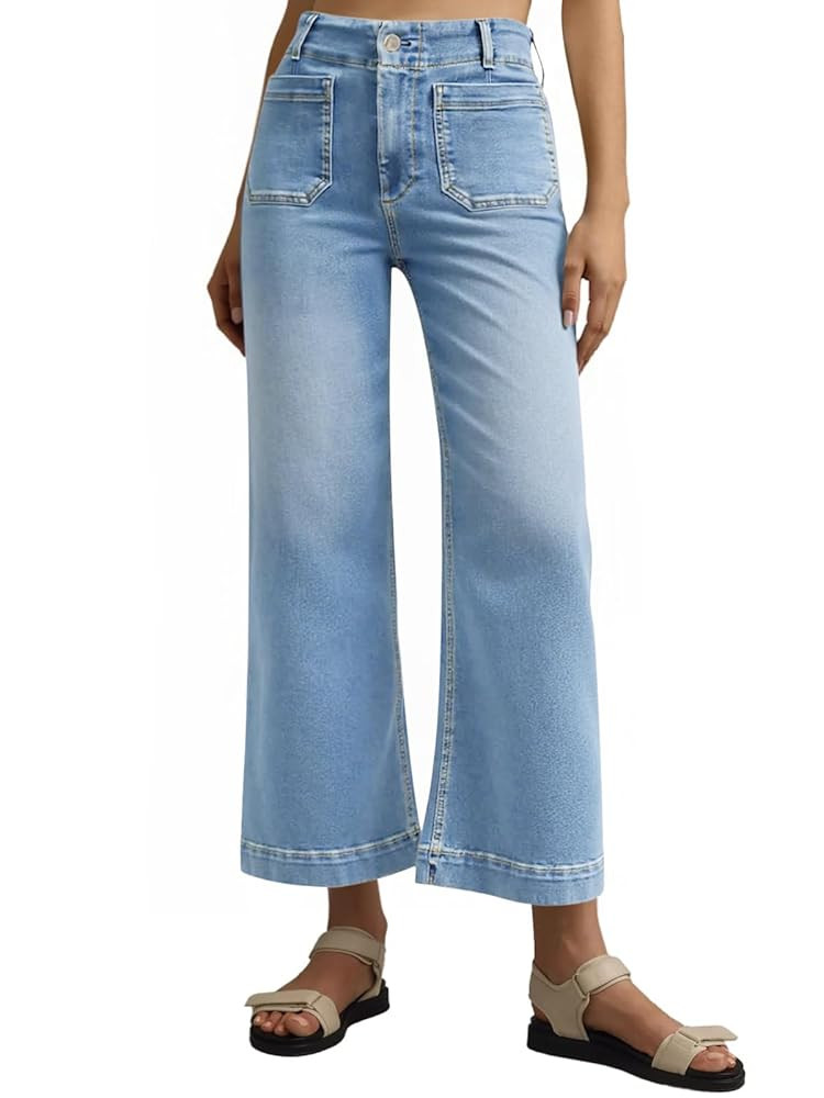 Tankaneo Wide Leg Jeans for Women Trendy High Waisted Flare Stretchy Jeans Cropped Baggy Denim Pa... | Amazon (US)