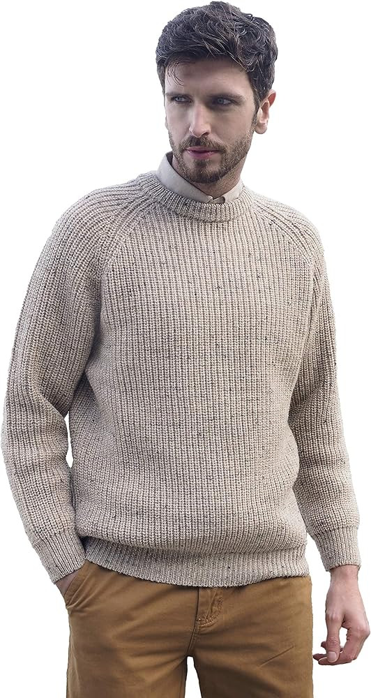 Aran Crafts Men's Fisherman Irish Rib Crew Neck Wool Sweater (100% Pure Wool) | Amazon (US)