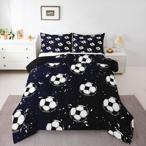 Feelyou Football Comforter Set for Girls Boys Kids Soccer Ball Sports Theme Comforter Football Ball Pattern Room Decorative Bedding Set Dark Blue Duvet Set Twin Size 2Pcs Quilted Set | Amazon (US)