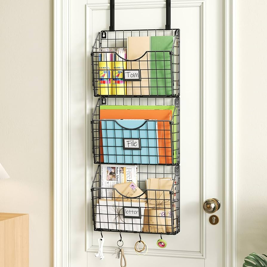 X-cosrack 3-Tier Hanging Wall Files Rack with Door Hooks and 6pcs S Shape Hooks, Over the Door Fi... | Amazon (US)