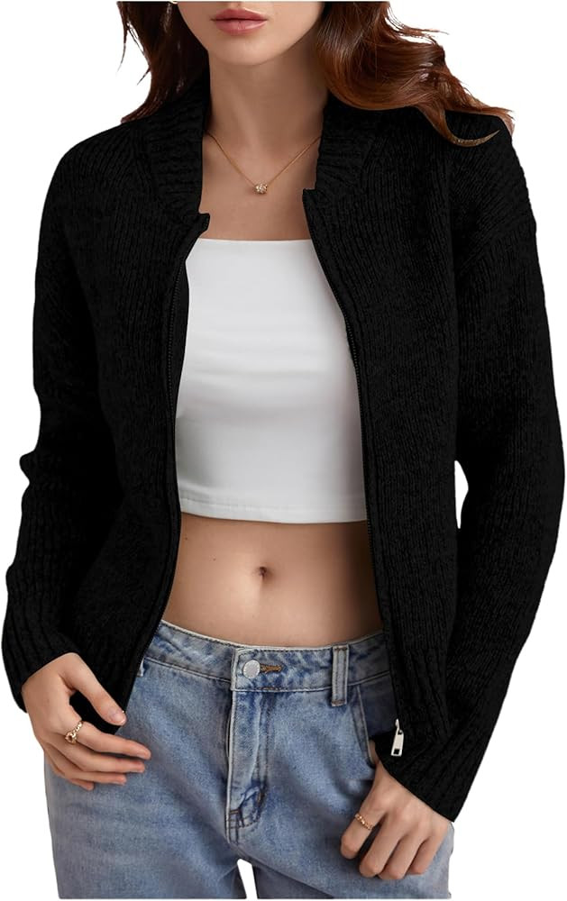 Verdusa Women's Zip Up Cardigan Sweaters Long Sleeve Knitted Fall Jacket Trendy 2025 | Amazon (US)