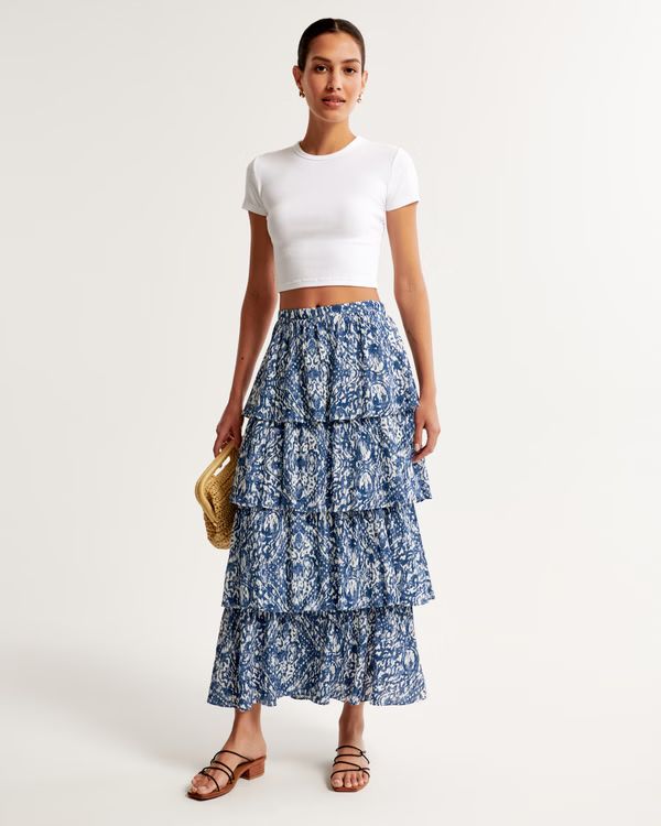 Poplin Tiered Maxi Skirt | Abercrombie & Fitch (US)