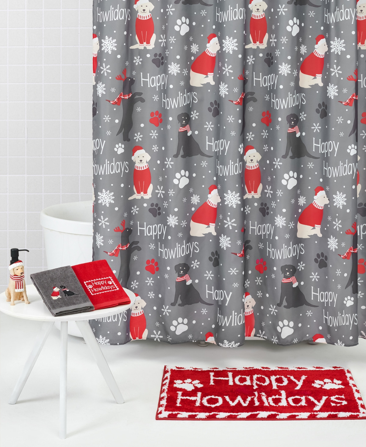 Home for the Holidays Happy Puppy Christmas Bathroom Accessory 17 Piece Set Bedding | Macys (US)