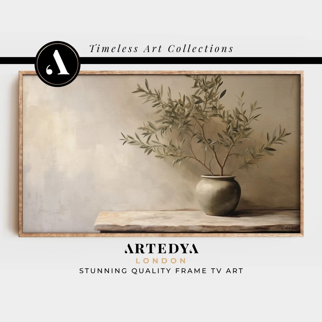 Vintage Still Life: Vase, Olive Branch Neutral Tone Digital Download Samsung Frame TV Art Collect... | Etsy (US)