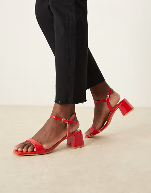 Glamorous Wide Fit low block heeled sandals in red | ASOS (Global)