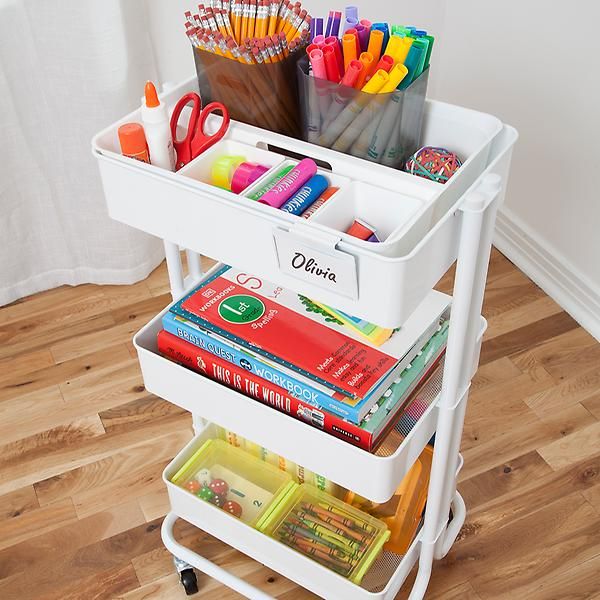 Home Learning White 3-Tier Cart Starter Kit | The Container Store