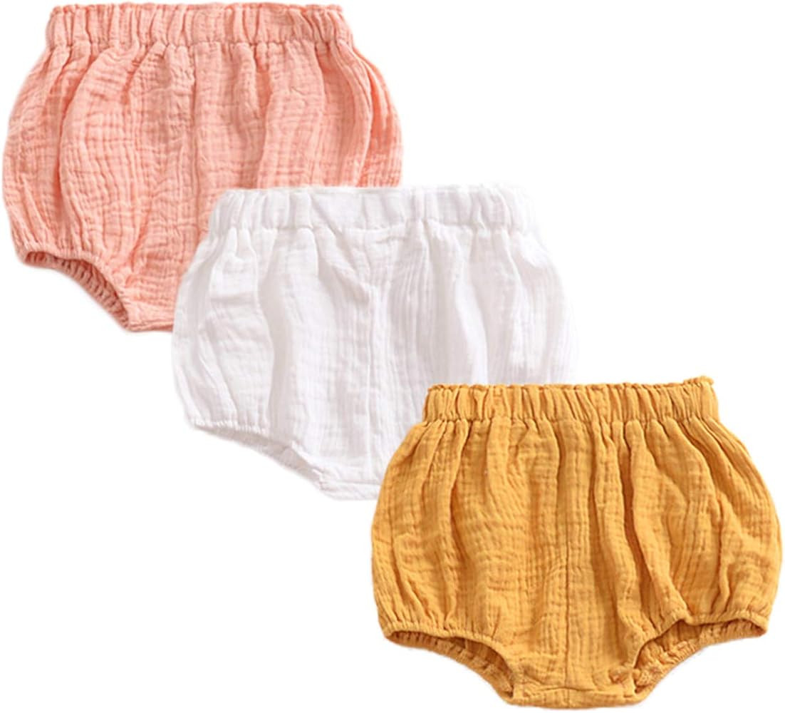 JELEUON 3 Pack of Little Baby Girls Boys Cotton Linen Blend Cute Bloomer Shorts | Amazon (US)