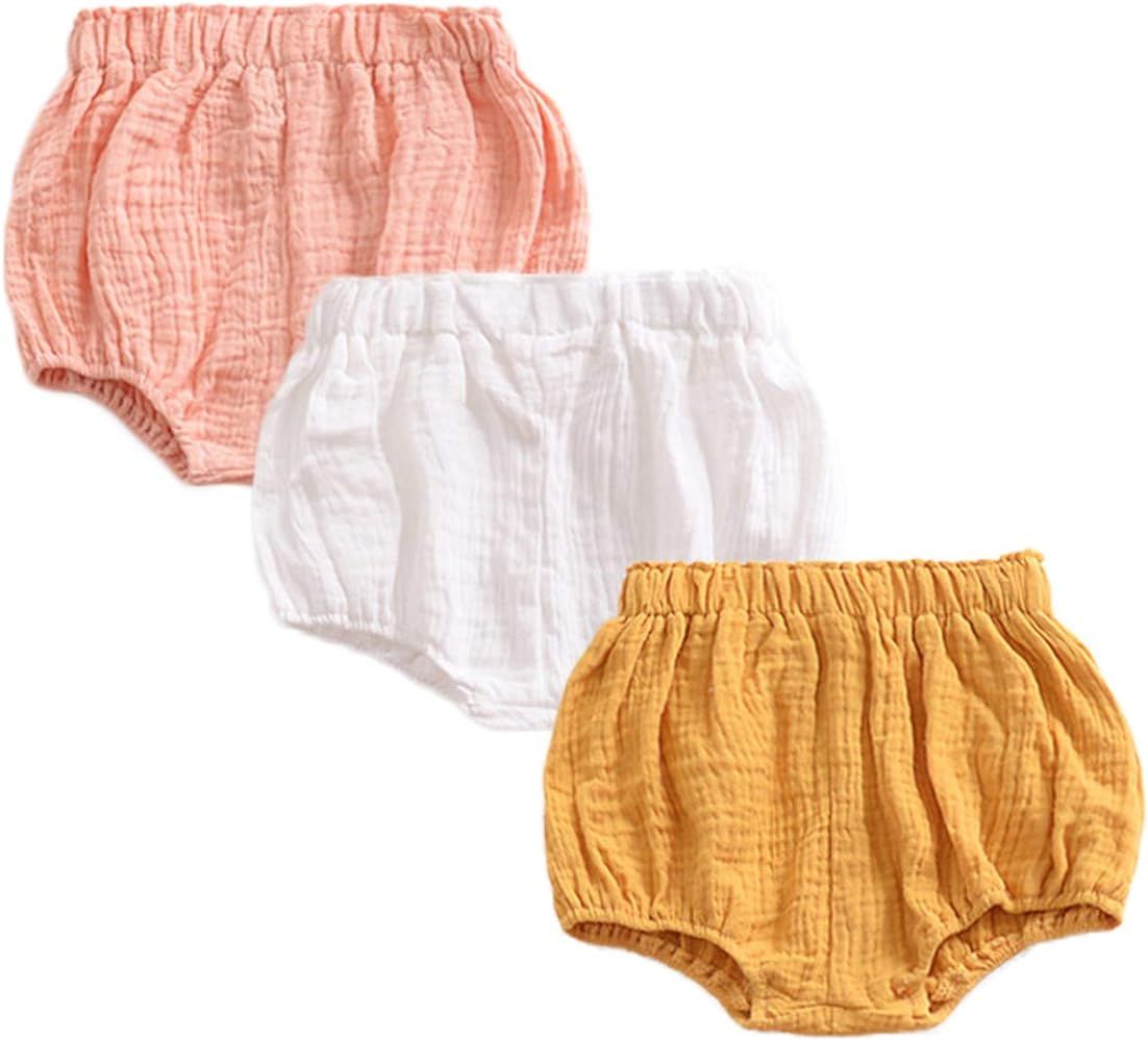 JELEUON 3 Pack of Little Baby Girls Boys Cotton Linen Blend Cute Bloomer Shorts | Amazon (US)
