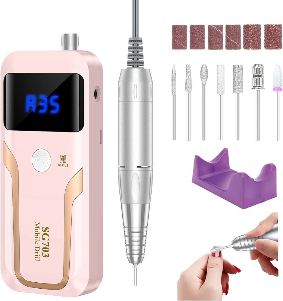Portable Nail Drill Professional 35000 RPM, Rechargeable Electric Nail File Machine E File for Ac... | Amazon (US)