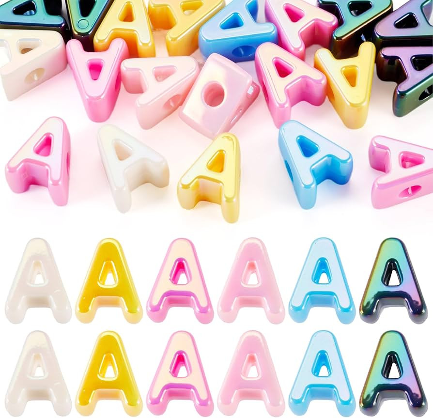 Beadthoven 20pcs Big Letter A Beads Large Hole Bubble Alphabet Acrylic Beads Charm Iridescent Pla... | Amazon (US)