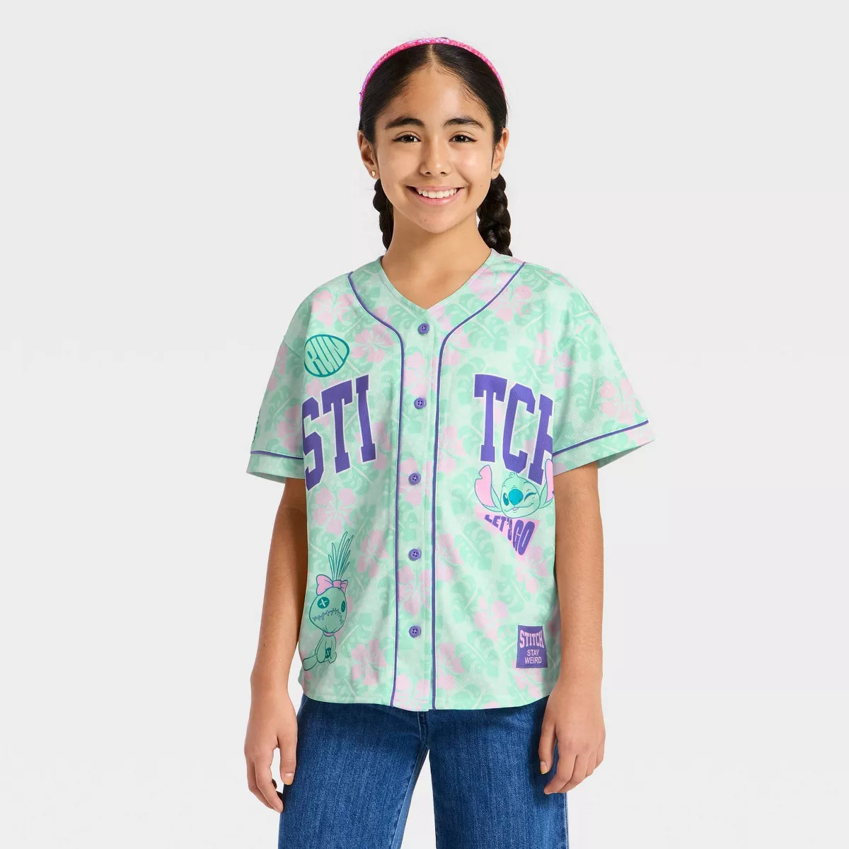 Girls' Disney Lilo & Stitch Softball Jersey - Green XS | Target