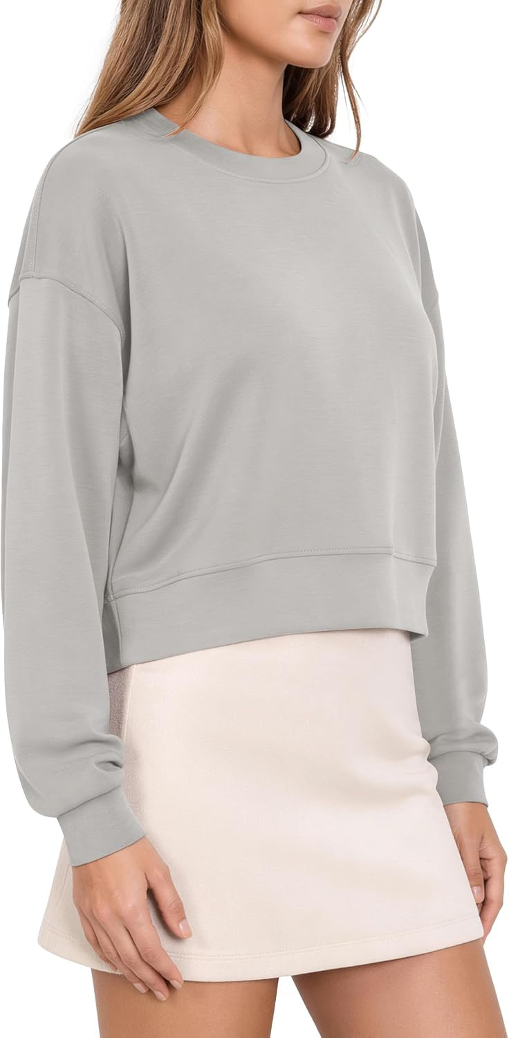 ODODOS Modal Soft Long Sleeve Cropped Sweatshirts for Women Oversized Crew Neck Pullover Crop Top | Amazon (US)