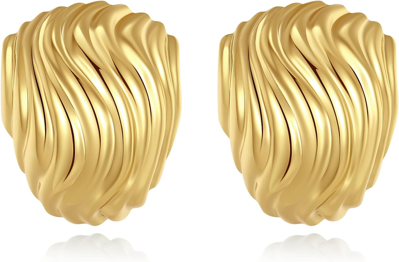Anten Pink Aretes grandes y gruesos de oro para mujer, aretes de botón ondulados hipoalergénico... | Amazon (US)