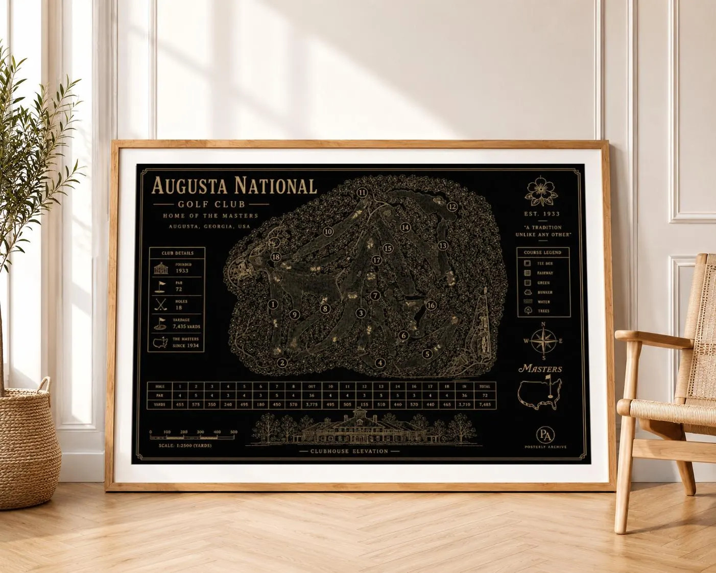 Augusta National Black print Print | Golf Course Map Wall Art | Masters Inspired Poster | A3 A4 PNG Download | Golf Gift| Vintage Golf | Etsy (Global)