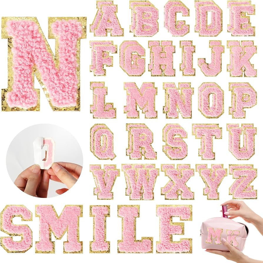 Chenille Letters Patches Self-Adhesive for Clothing: NICEVINYL 52pcs Pink Preppy Varsity Self Adh... | Amazon (US)