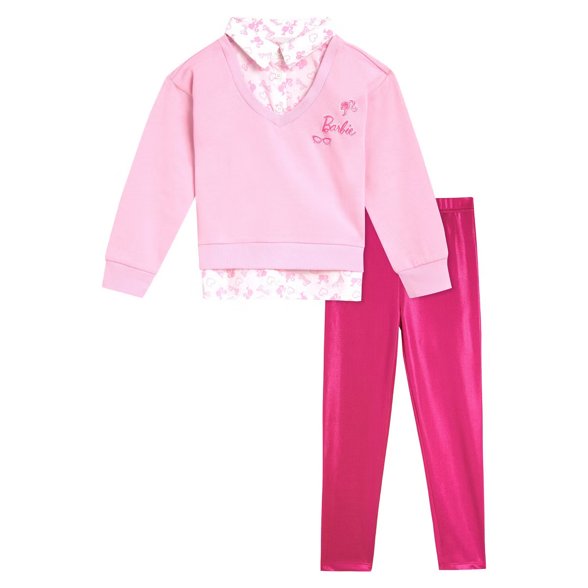 Barbie Girls 2fer Drop Shoulder Fleece Sweatshirt and Leggings Outfit Set Toddler | Target