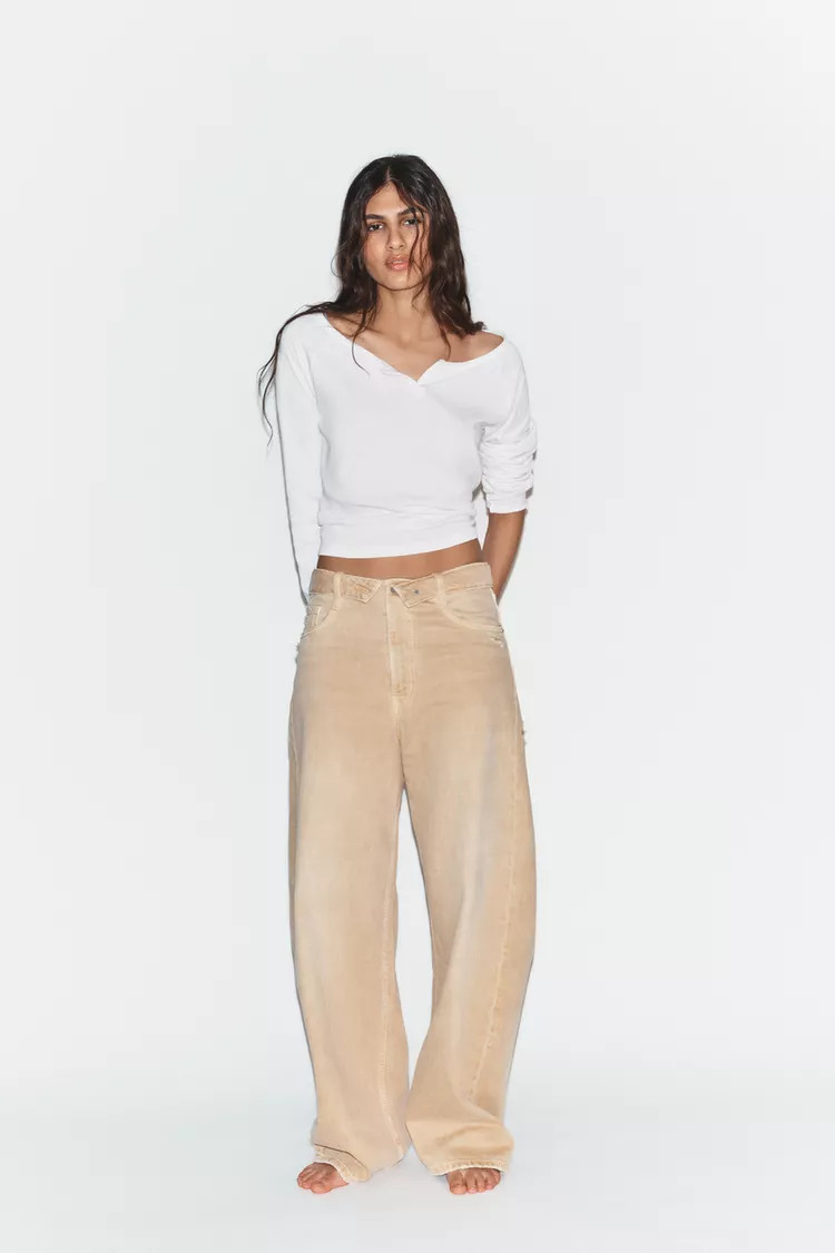 TRF MID-WAIST FOLDED WAIST JEANS | Zara UK