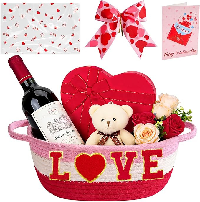 Zenoble Valentines Day Basket Set Empty Baskets for Gifts Small Woven Basket to Fill with Gift Ba... | Amazon (US)