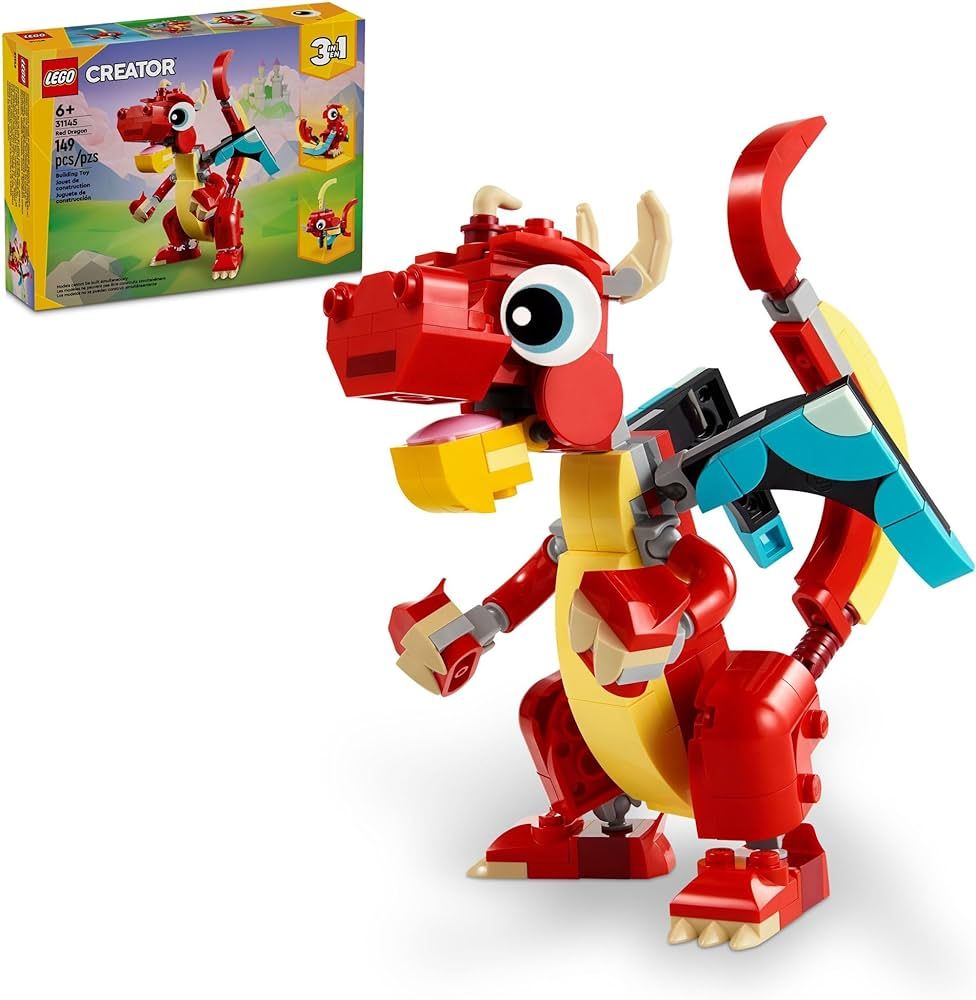 LEGO Creator 3 in 1 Red Dragon Toy, Transforms from Dragon Toy to Fish Toy to Phoenix Toy, Gift I... | Amazon (US)