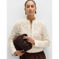 M&S Cotton Rich Textured Cropped Knitted Jacket Cream | Marks & Spencer (UK)