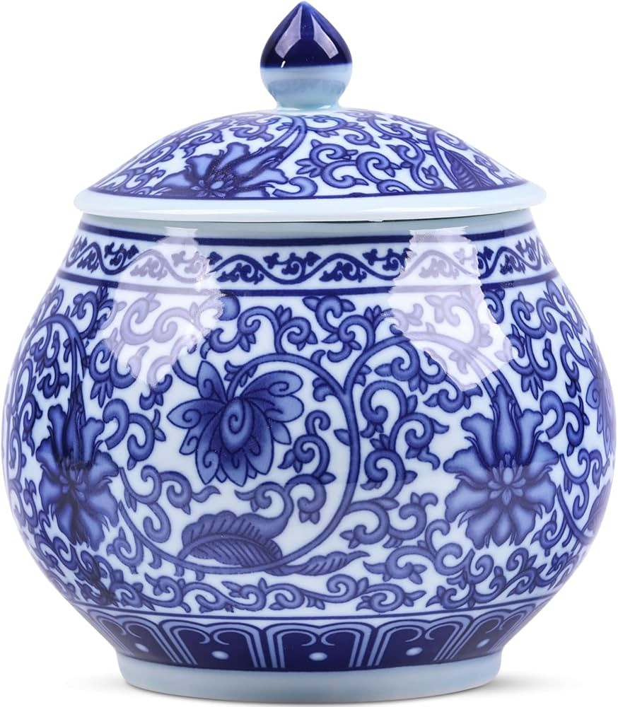 Traditional Chinoiserie Round Ginger Jars Blue and White Porcelain Series Ceramic Storage Jars wi... | Amazon (US)