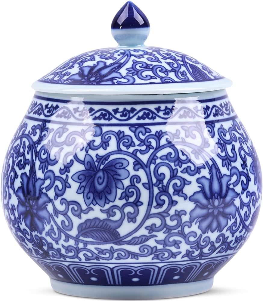Traditional Chinoiserie Round Ginger Jars Blue and White Porcelain Series Ceramic Storage Jars wi... | Amazon (US)