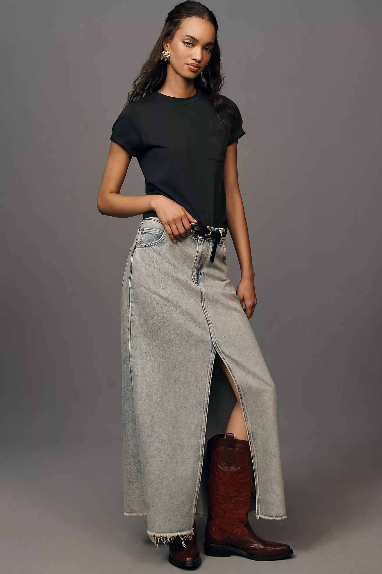 The Madi Front-Slit Denim Skirt by Pilcro | Anthropologie (US)