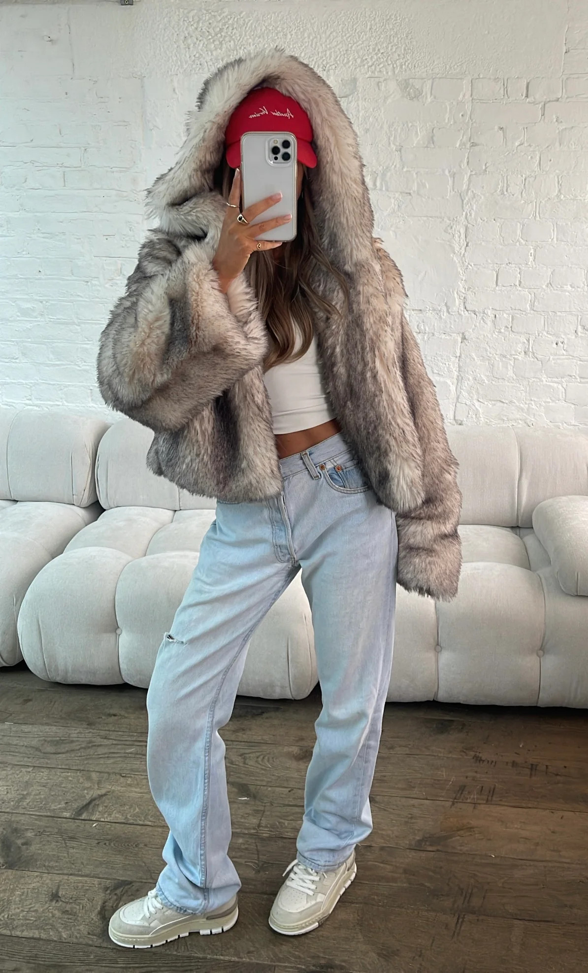 Hooded Faux Fur Jacket - Grey | Lola Rae Fashion
