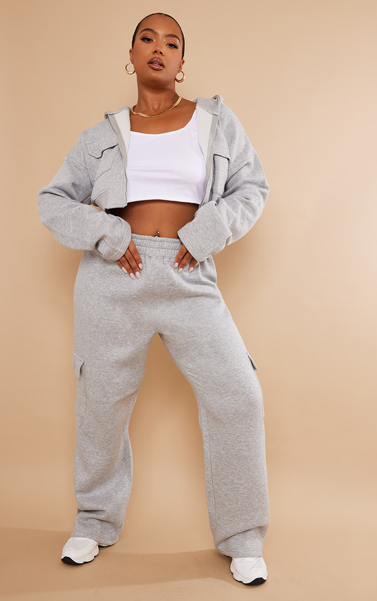 Plus Grey Cargo Wide Leg Jogger | PrettyLittleThing US