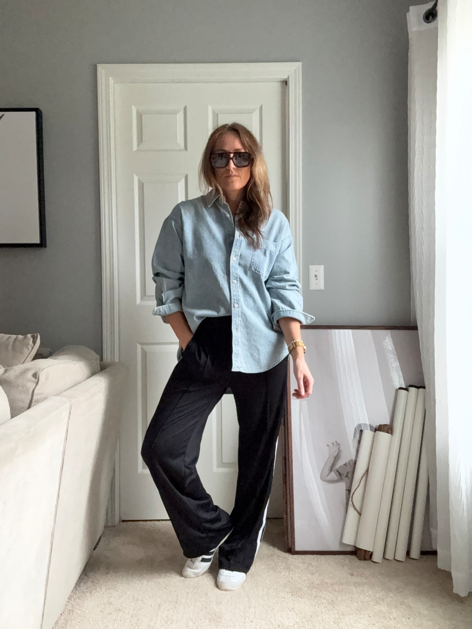 4/3/26 ✨ Denim button down is a small. Track pants are a medium long.  I sized down a half size in the sneakers.

Everyday outfits. Easy outfits. Easy outfit ideas. Neutral basics. Spring outfits. Spring outfit idea. Casual outfits. Basic mom outfit. Casual outfit idea. Casual outfit. Everyday outfit. Mom outfit. Street style. Casual mom outfit. Amazon fashion. Sports mom outfits. Sports mom outfit idea.

#LTKOver40 #LTKmomlife #LTKootd