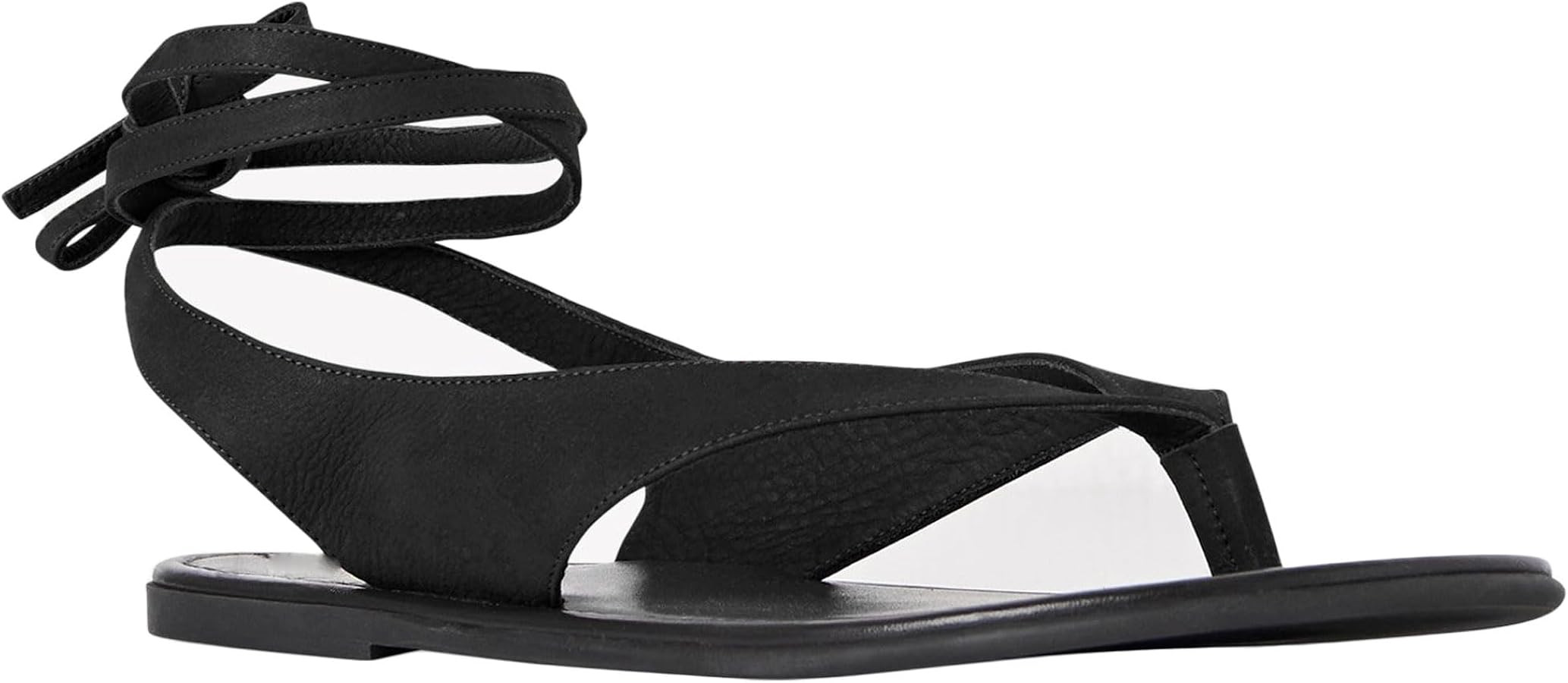 VorisVina Black Ankle Strappy Thong Sandals for Women Cute Suede Flat Sandals Ladies Summer Dress... | Amazon (US)