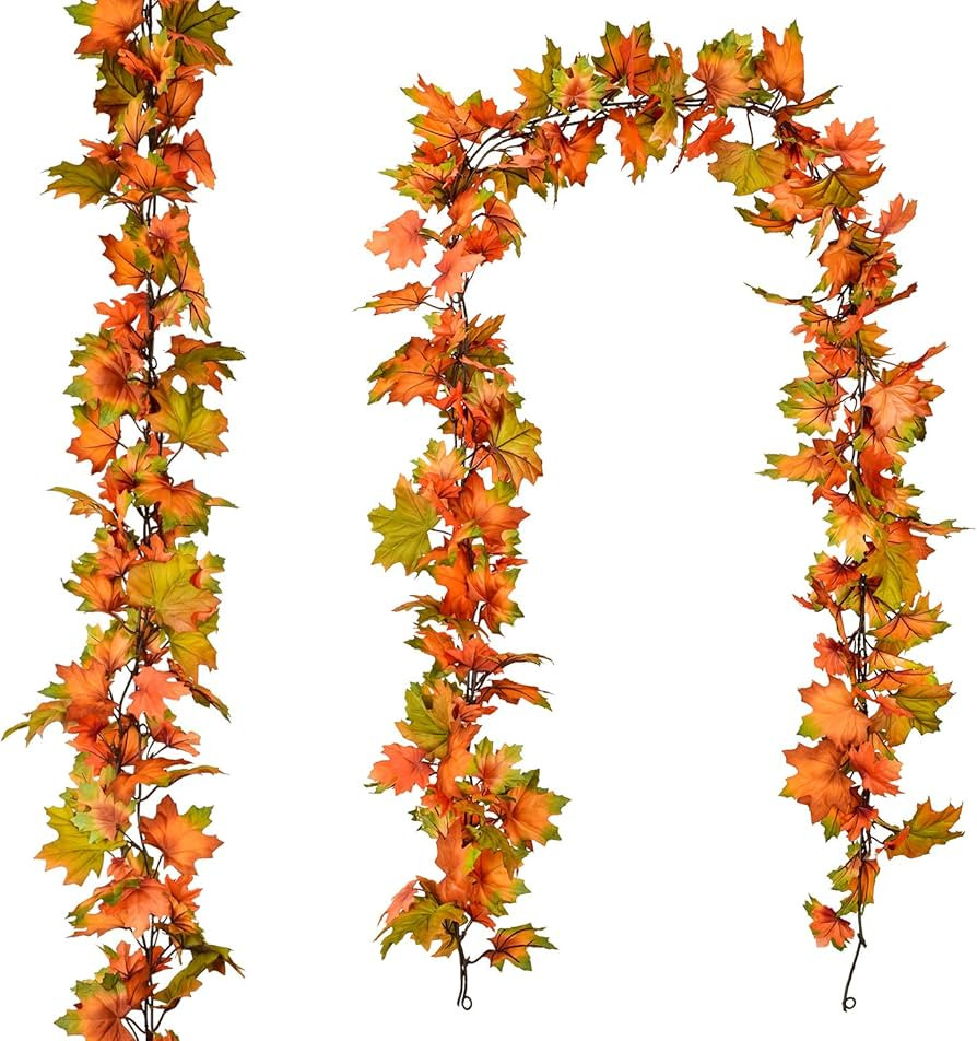 2 Pack Fall Garland Maple Leaf, 6.5Ft/Piece Hanging Vine Garland Artificial Autumn Foliage Garlan... | Amazon (US)
