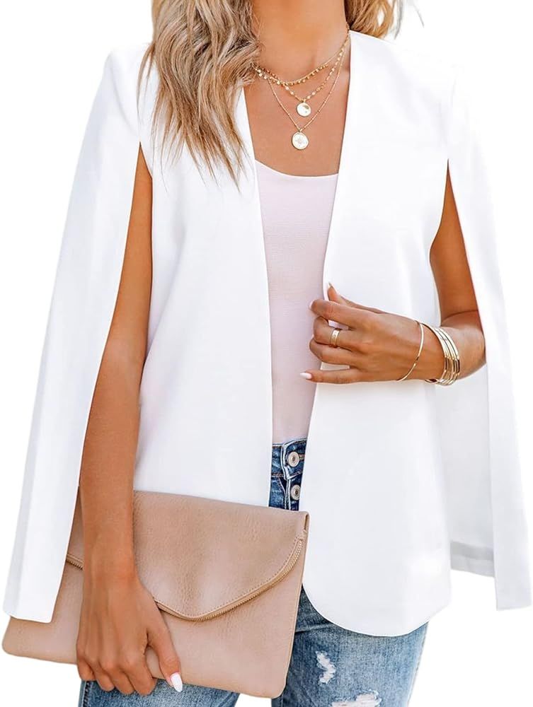 Wyeysyt Cape Blazer for Women Split Sleeve Open Front Casual Jacket Sexy Blazer Dress Elegant Cap... | Amazon (US)