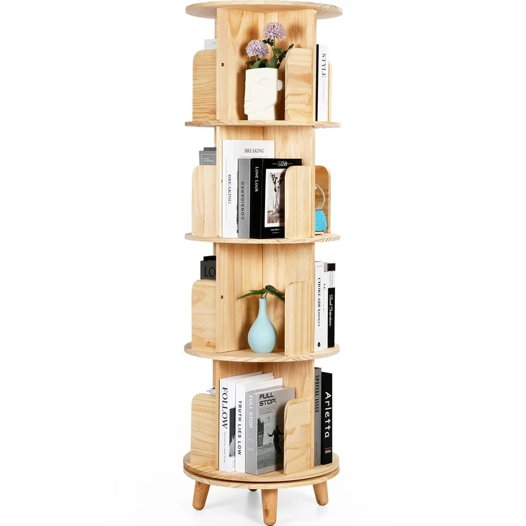 Rotating Bookshelf, 360 Display Spinning Bookshelf 4 Tier Revolving Bookcase Solid Wood Corner Bo... | Walmart (US)