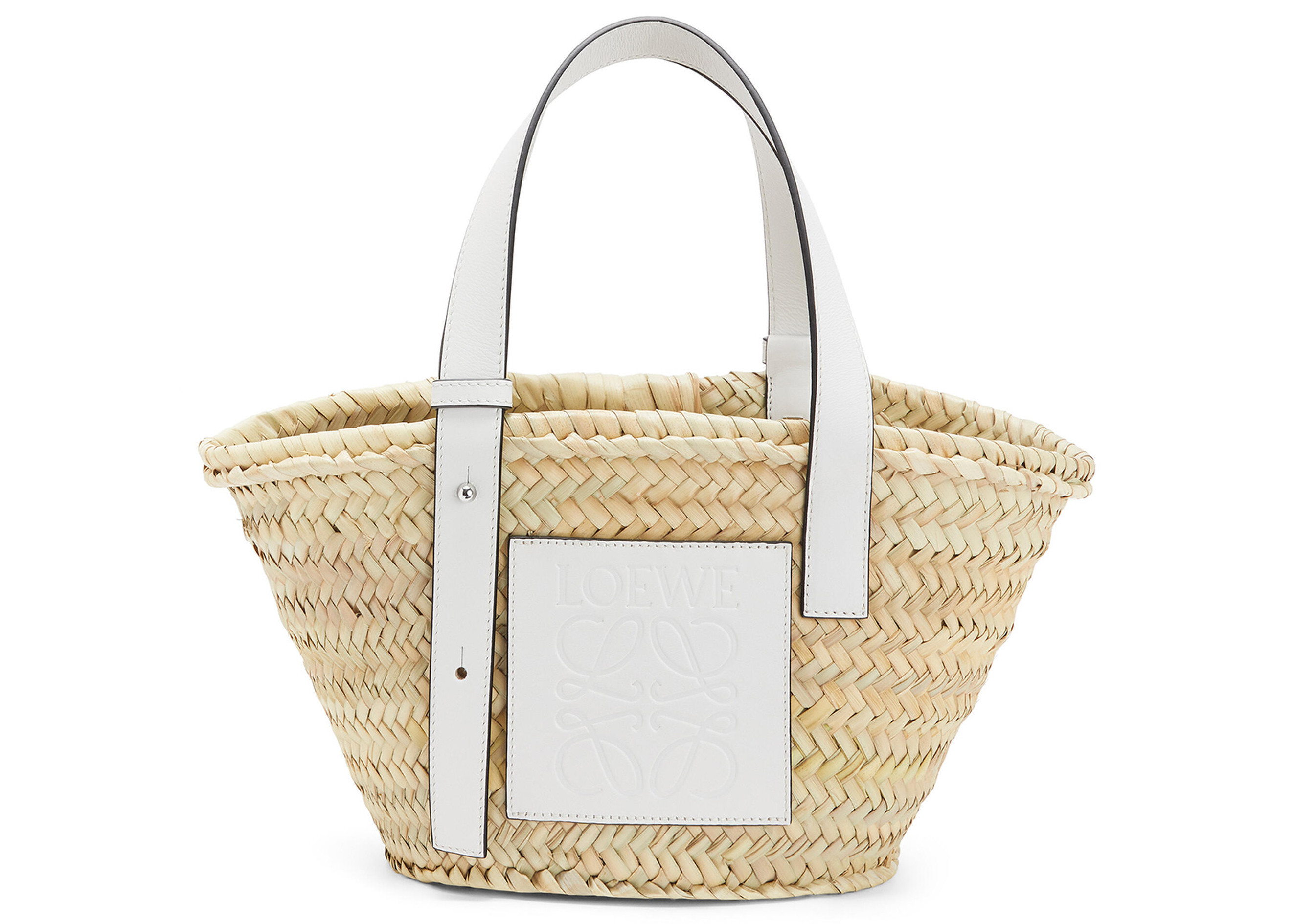Women's LOEWE Basket Bag in Palm Leaf and Calfskin Small in Natural/White | StockX